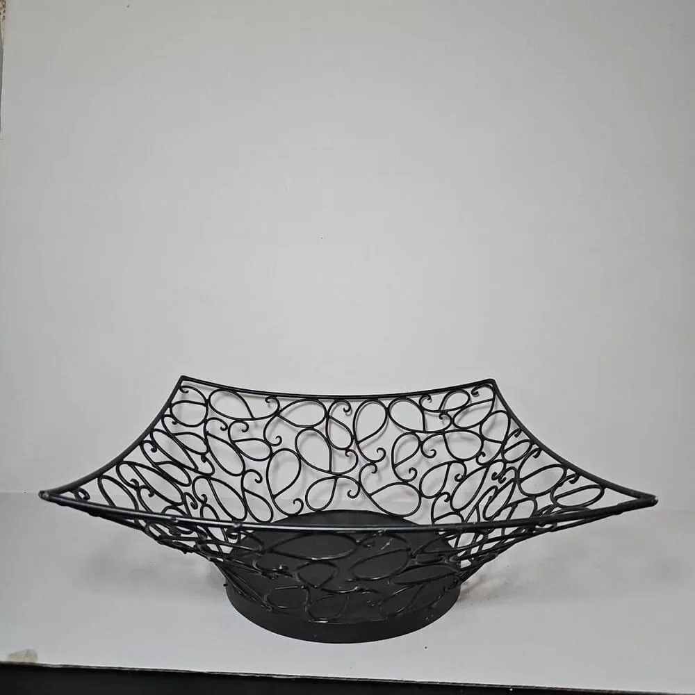Black Metal Square Wire Fruit Bowl or Decorative Basket